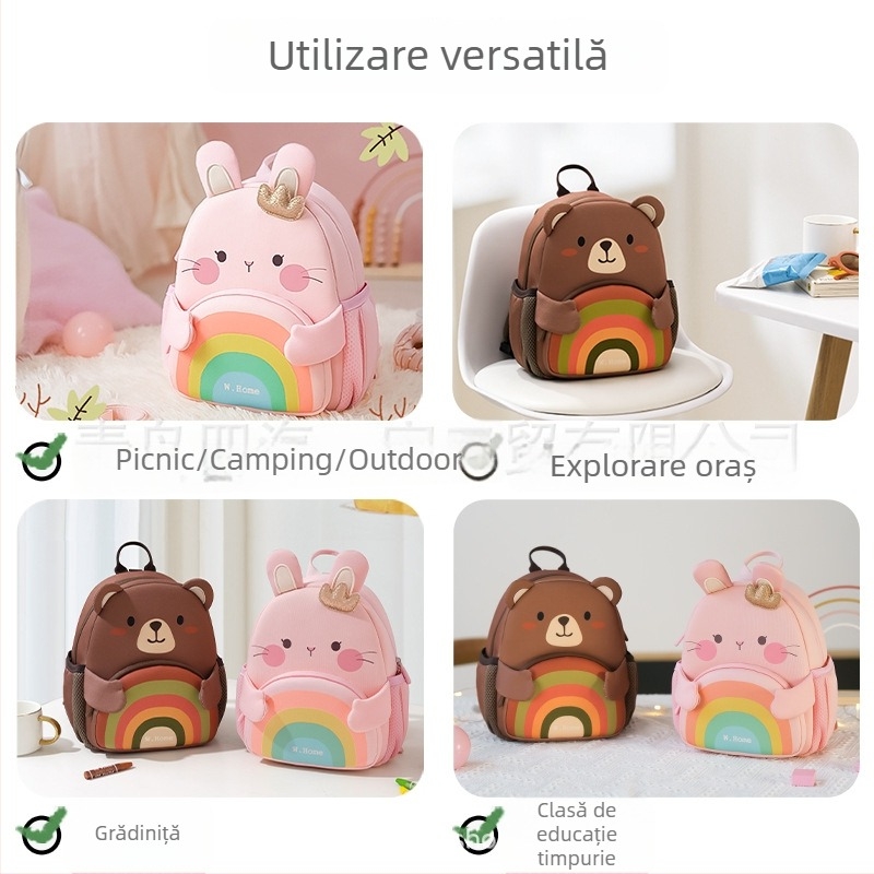 Rucsac pentru copii, pentru școală, respirabil, ultraușor, antibacterian, imprimeu animal; material: diving cloth; sistem de purtare cu bretele cu pernă de aer