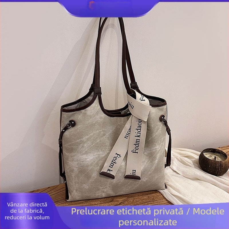Geantă Tote pentru femei - PU, închidere cu fermoar, formă orizontală pătrată, buzunar interior cu fermoar, bretele de umăr duble
