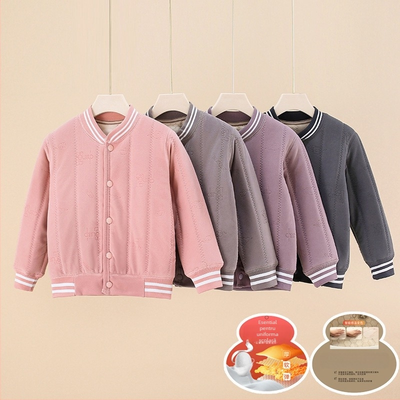 Jachetă termică pentru copii de iarnă, fără glugă, guler în V, unisex, 90% lână