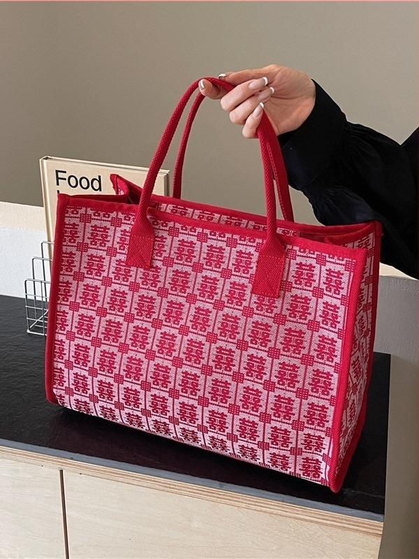 Geantă de nuntă din pânză, tote în stil literar-artist național, formă orizontală pătrată, închidere cu fermoar, buzunar interior cu fermoar