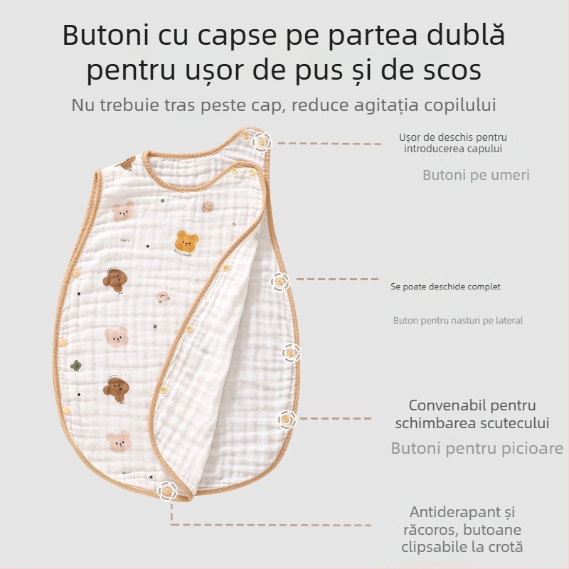 Soft Yun Sac de dormit pentru bebeluți fără mâneci, din bumbac muselină, vară ușor, anti-kick
