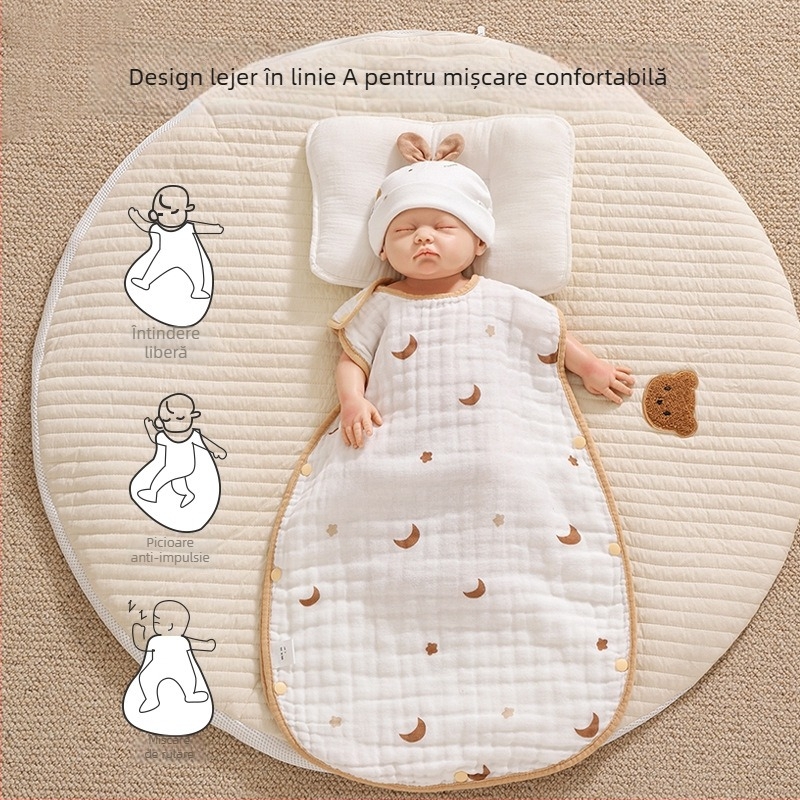 Soft Yun Sac de dormit pentru bebeluți fără mâneci, din bumbac muselină, vară ușor, anti-kick