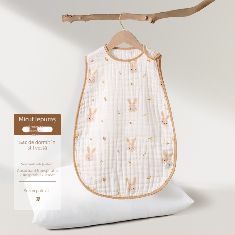 Soft Yun Sac de dormit pentru bebeluți fără mâneci, din bumbac muselină, vară ușor, anti-kick