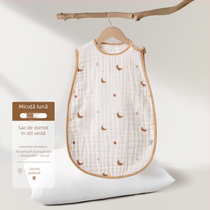 Soft Yun Sac de dormit pentru bebeluți fără mâneci, din bumbac muselină, vară ușor, anti-kick
