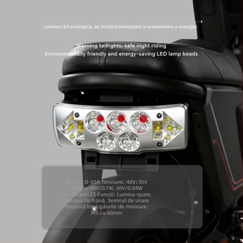 Lampă LED pentru bicicletă electrică, 2 în 1, cu semnalizare – 3W, 36-72V, model D-03A, durată de viață 30.000 ore