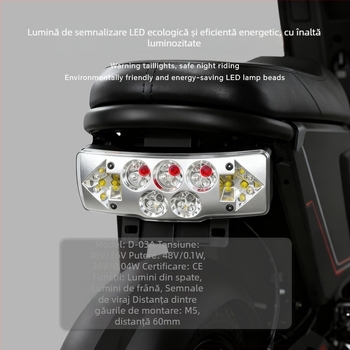 Lumina de coadă LED două în unu pentru bicicletă electrică – pliabilă, model D-03a, 3 LED, 36-72V, durată de viață 30000h