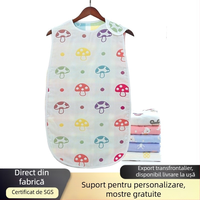 Sac de dormit pentru bebeluși, cu țesătură din bumbac 100% în 6 straturi și vestă anti- lovire – 100% bumbac, ușor
