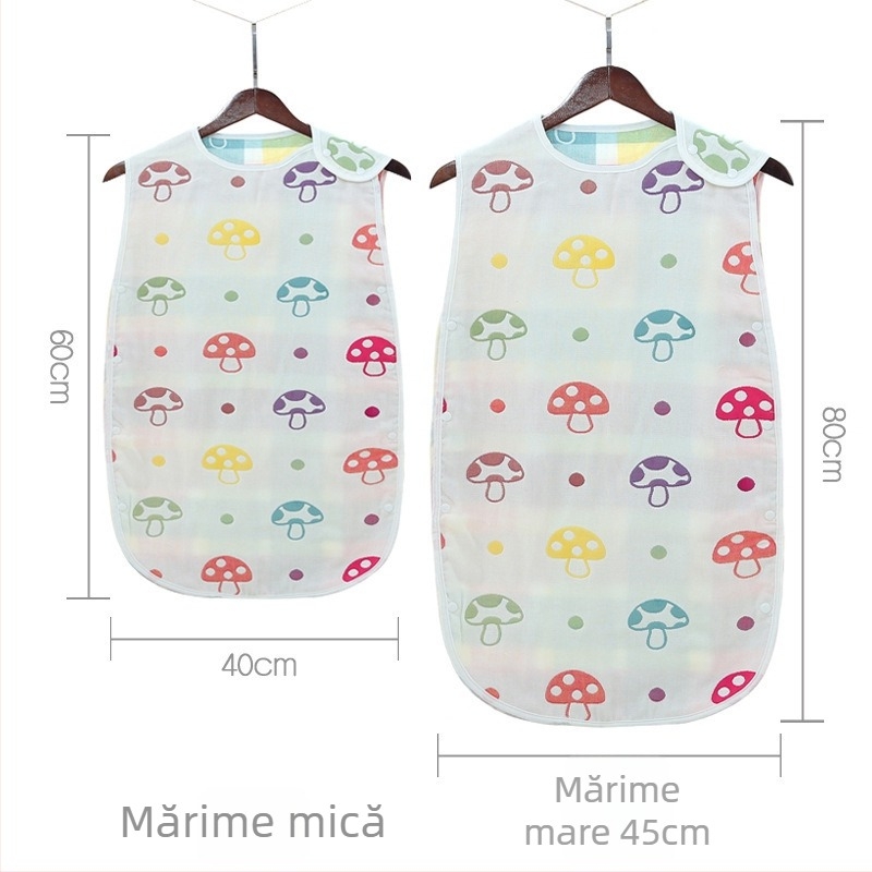 Sac de dormit pentru bebeluși, cu țesătură din bumbac 100% în 6 straturi și vestă anti- lovire – 100% bumbac, ușor