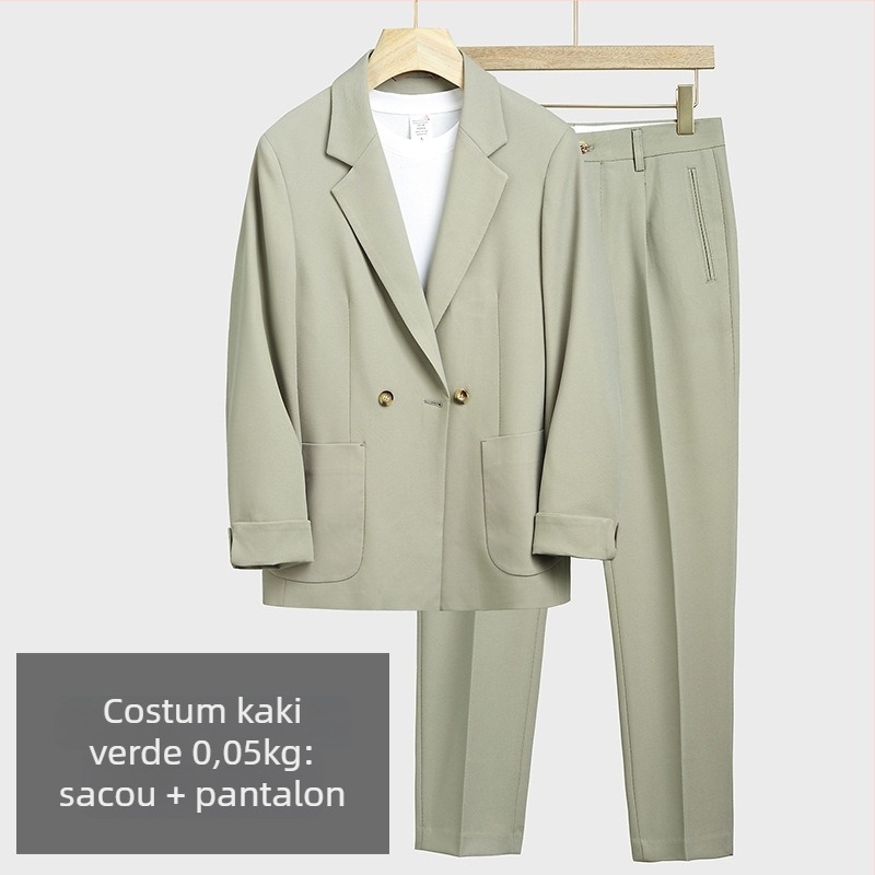 Sacou casual masculin, stil japonez, croială slim, închidere cu un singur nasture, țesătură din amestec bumbac și fibre chimice