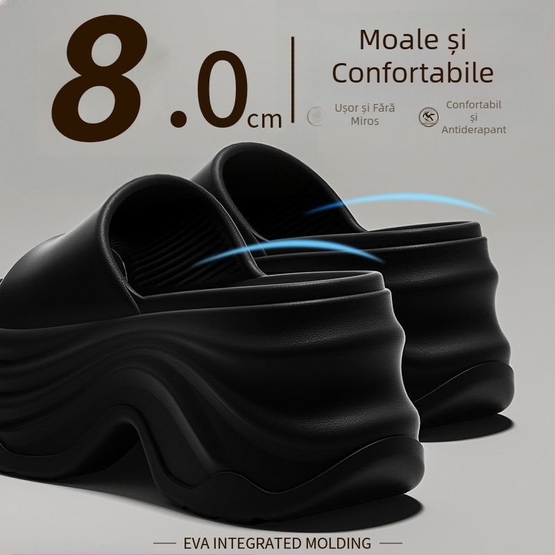 Sandale flip-flop pentru femei, talpă de 8 cm, toc tip wedge 3–6 cm, EVA partea superioară, interiorul și talpa, stil casual de vară