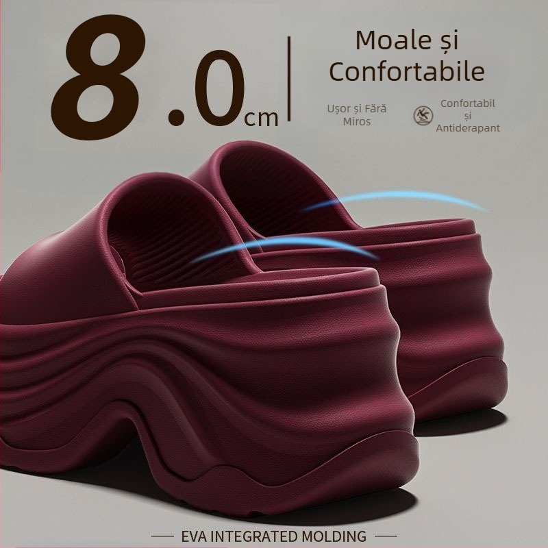 Sandale flip-flop pentru femei, talpă de 8 cm, toc tip wedge 3–6 cm, EVA partea superioară, interiorul și talpa, stil casual de vară