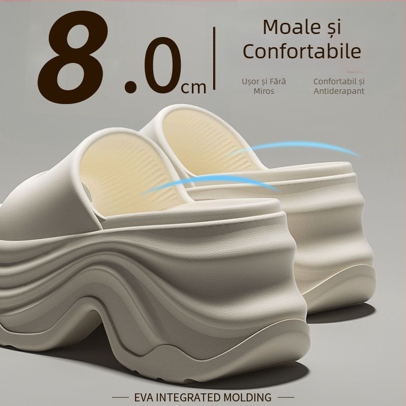 Sandale flip-flop pentru femei, talpă de 8 cm, toc tip wedge 3–6 cm, EVA partea superioară, interiorul și talpa, stil casual de vară