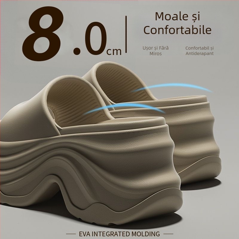 Sandale flip-flop pentru femei, talpă de 8 cm, toc tip wedge 3–6 cm, EVA partea superioară, interiorul și talpa, stil casual de vară