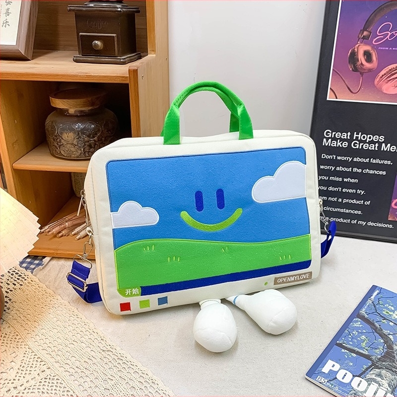 Geantă pentru laptop - material Oxford, căptușeală poliester, stil desen animat copilăresc, model animal, unisex