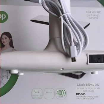 Lampă de birou DP663 cu încărcare USB, reglaj lumină rece/căldură și intensitate, baterie litiu încorporată, CRI ≥ 90, lampă de studiu cu protecție pentru ochi