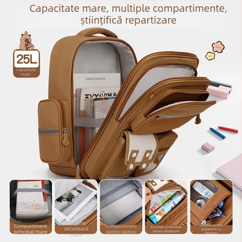 Geantă școlară cu roți pentru copii – pânză, impermeabilă, ușoară, protecție a coloanei vertebrale, bretele curbate