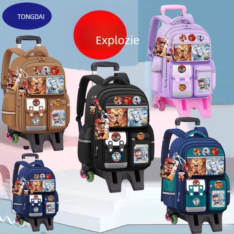 Geantă școlară cu roți pentru copii – pânză, impermeabilă, ușoară, protecție a coloanei vertebrale, bretele curbate