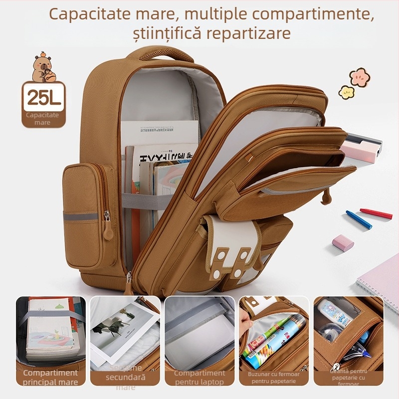 Geantă școlară cu roți pentru copii – pânză, impermeabilă, ușoară, protecție a coloanei vertebrale, bretele curbate