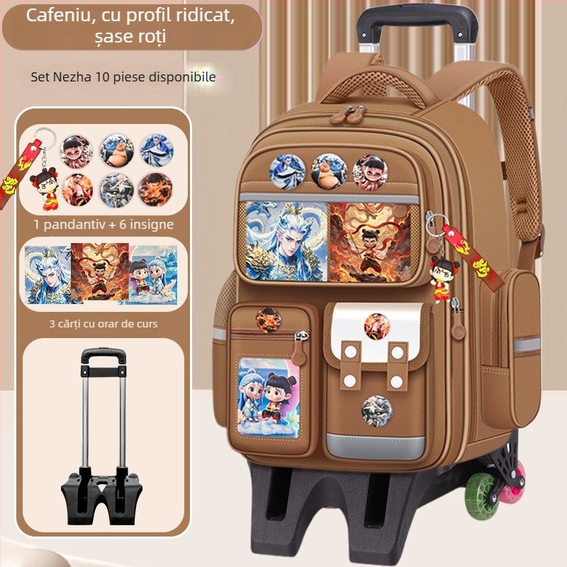 Geantă școlară cu roți pentru copii – pânză, impermeabilă, ușoară, protecție a coloanei vertebrale, bretele curbate
