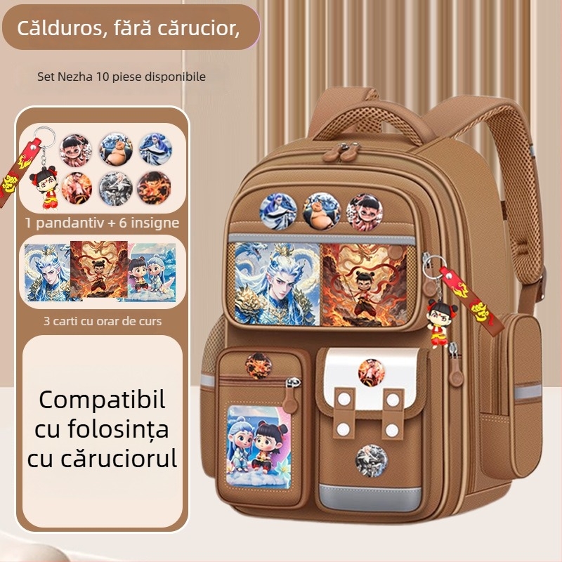 Geantă școlară cu roți pentru copii – pânză, impermeabilă, ușoară, protecție a coloanei vertebrale, bretele curbate