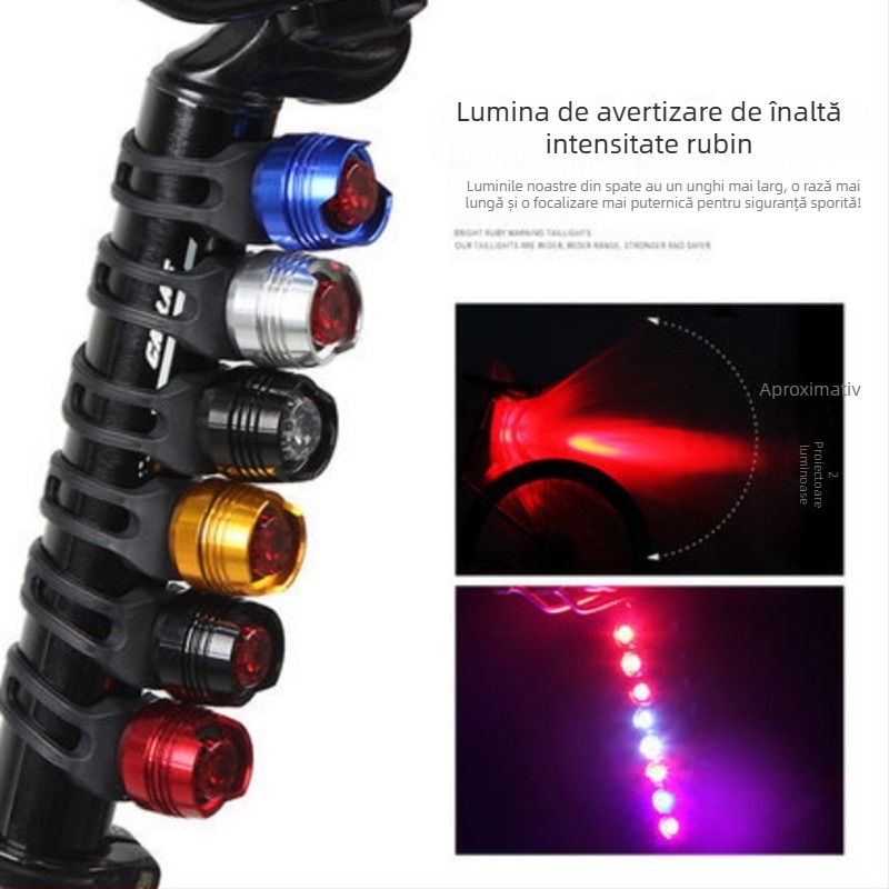 Borle Lampă spate pentru bicicletă, pentru mountain bike, aliaj de aluminiu, lampă de siguranță pentru noapte