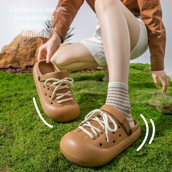 Pantofi cu găuri pentru femei, partea superioară EVA și talpa EVA, șireturi, vârf închis, talpă antiaderentă groasă