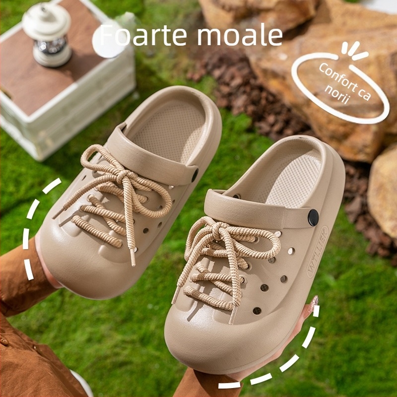 Pantofi cu găuri pentru femei, partea superioară EVA și talpa EVA, șireturi, vârf închis, talpă antiaderentă groasă