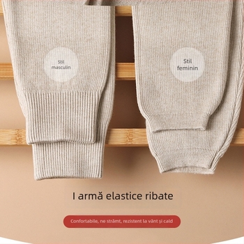 Pantaloni termici din lână, unisex, talie înaltă cu elastic, grosime medie 181–200 g/m², culoare solidă