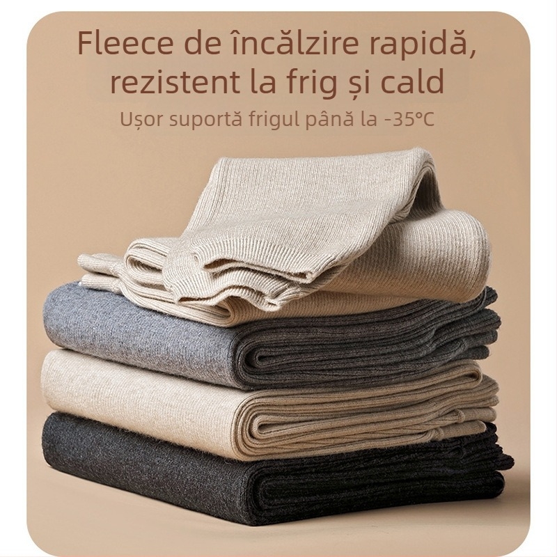 Pantaloni termici din lână, unisex, talie înaltă cu elastic, grosime medie 181–200 g/m², culoare solidă