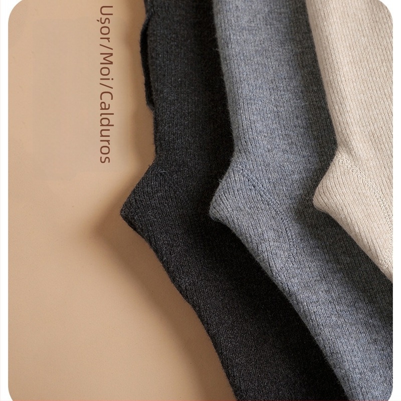 Pantaloni termici din lână, unisex, talie înaltă cu elastic, grosime medie 181–200 g/m², culoare solidă