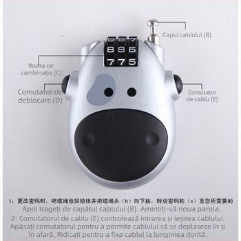 Încuietoare pentru cască cu cablu din oțel, încuietoare cu parolă, carcasă portabilă din ABS, 70 g, marcă Jasit, logo tipărit, etichetă privată licențiată