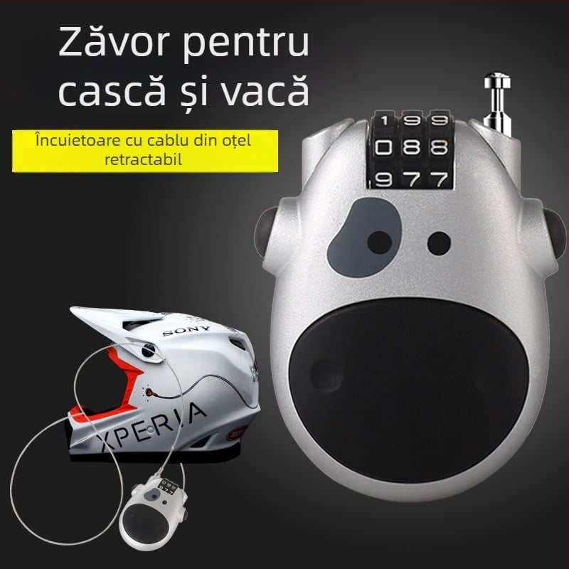 Încuietoare pentru cască cu cablu din oțel, încuietoare cu parolă, carcasă portabilă din ABS, 70 g, marcă Jasit, logo tipărit, etichetă privată licențiată