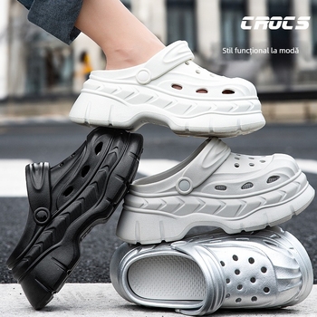 Sandale unisex Crocs-style - vârf închis și design gol în spate, partea superioară EVA și talpa EVA, înălțimea talpii 8 cm, antiaderente, turnare prin injecție, Vara 2025
