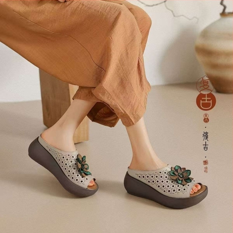 Papuci de vară pentru femei, tip I, vârf în formă de pește, partea superioară din piele artificială, căptușeală PU, talpă din spumă de cauciuc, stil vintage