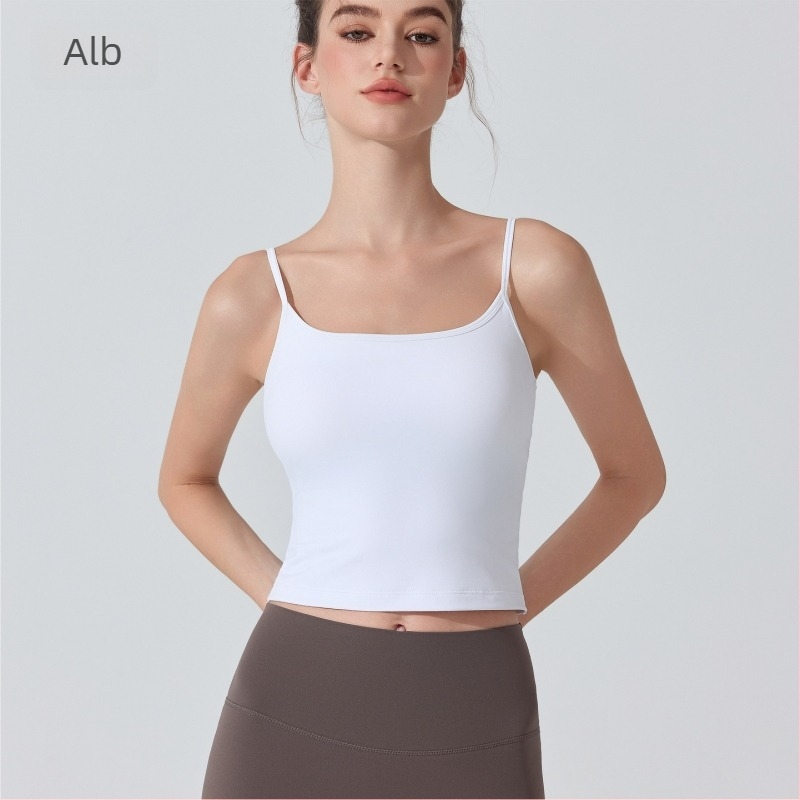 Top de yoga cu senzație nude, antibacterian, cu pernă pentru bust; sutien sport cu protecție la șocuri pentru antrenamente de înaltă intensitate; cupă 3/4, cupe subțiri modelate; bretele fixe; material principal: nylon 81%, căptușeală spandex 19%