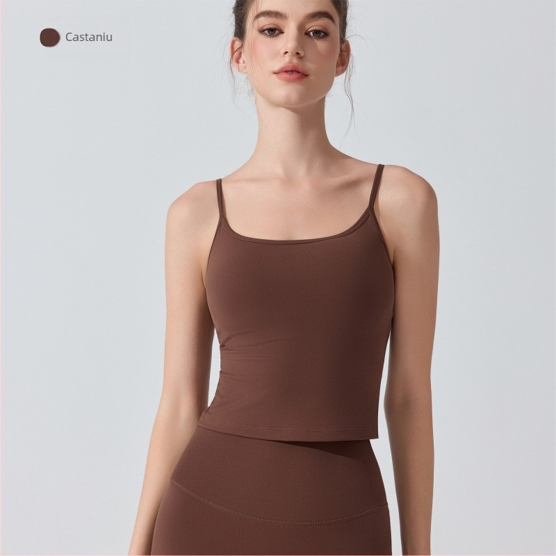 Top de yoga cu senzație nude, antibacterian, cu pernă pentru bust; sutien sport cu protecție la șocuri pentru antrenamente de înaltă intensitate; cupă 3/4, cupe subțiri modelate; bretele fixe; material principal: nylon 81%, căptușeală spandex 19%