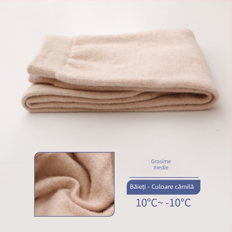 Pantaloni de lână pentru copii, 60% lână, talie înaltă cu elastic, deschidere în zona cracului, potriviți pentru toamnă și iarnă