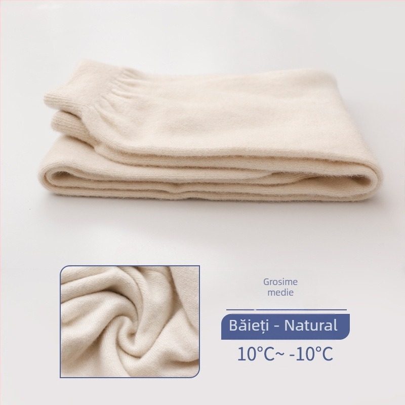 Pantaloni de lână pentru copii, 60% lână, talie înaltă cu elastic, deschidere în zona cracului, potriviți pentru toamnă și iarnă