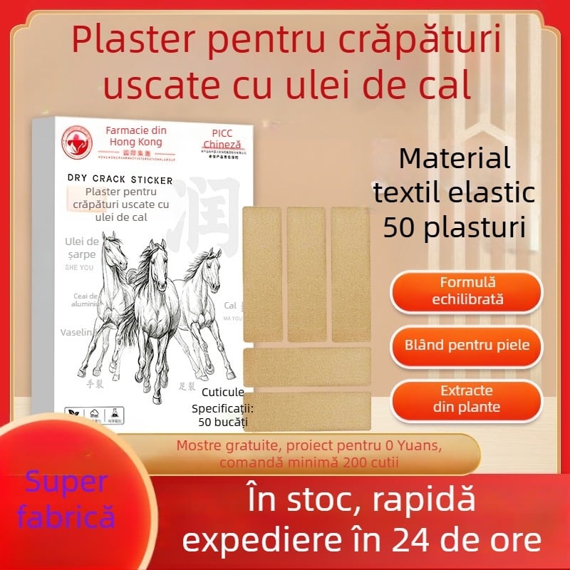 Plasture cu ulei de cal pentru mâini și picioare uscate, 50 plasturi/cutie, textură unguent, parfum herbal