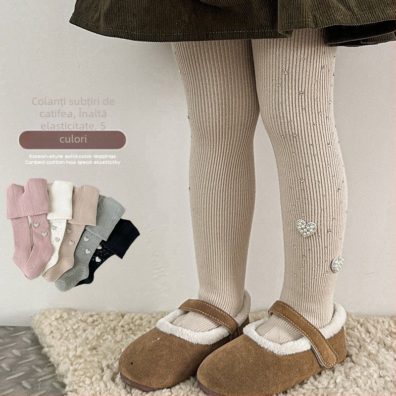 Colanți pentru fetițe – imprimeu, bumbac, subțiri, elasticitate ridicată, potriviți pentru 3–8 ani