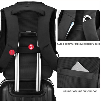 Name Deer rucsac business pentru laptop, capacitate 36-55L, material Oxford, impermeabil, antifurt, curea cu Air Cushion