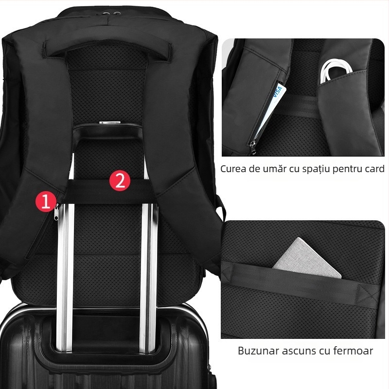 Name Deer rucsac business pentru laptop, capacitate 36-55L, material Oxford, impermeabil, antifurt, curea cu Air Cushion