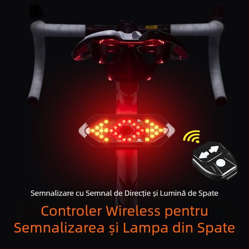 Lumină de semnalizare pentru bicicletă cu telecomandă, încărcare USB, 32 LED, impermeabilă, pentru plimbări nocturne.