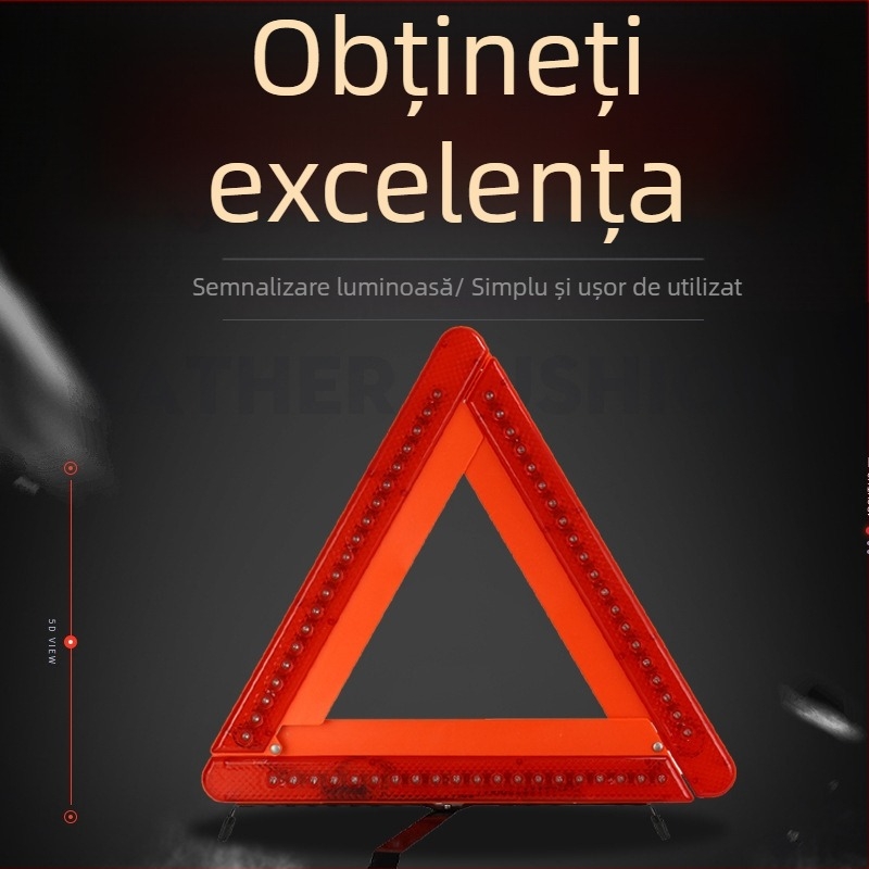 Mingche Zhibao Semn de avertizare triunghiular cu suport triunghiular din ABS și oțel, suport reflectorizant pentru situații de urgență la drum