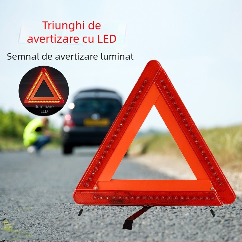 Mingche Zhibao Semn de avertizare triunghiular cu suport triunghiular din ABS și oțel, suport reflectorizant pentru situații de urgență la drum