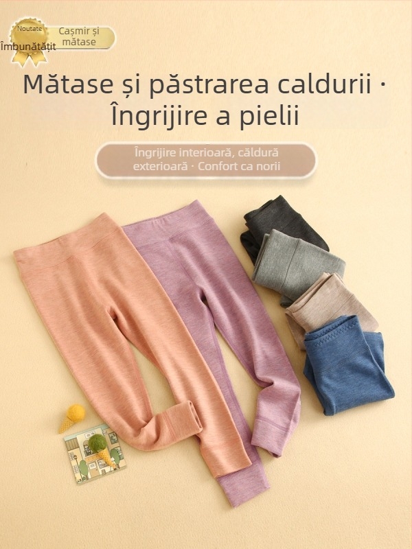 Pantaloni călduroși pentru copii cu talie înaltă, unisex, amestec viscoză-mătase-cașmir, toamnă-iarnă, potriviți pentru copii peste 8 ani