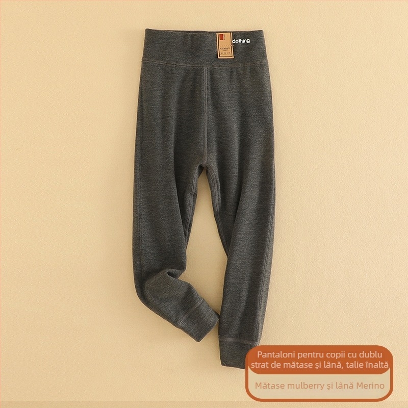 Pantaloni călduroși pentru copii cu talie înaltă, unisex, amestec viscoză-mătase-cașmir, toamnă-iarnă, potriviți pentru copii peste 8 ani