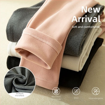 Colanți termici pentru femei cu fleece micron, 80–90% acetat, <30% spandex, groși, elasticitate înaltă, croială strânsă, pentru maternitate