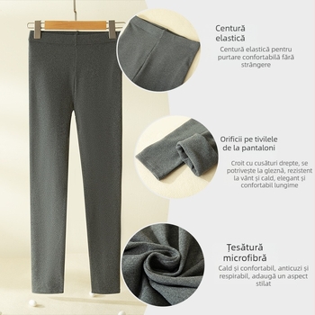 Colanți termici pentru femei cu fleece micron, 80–90% acetat, <30% spandex, groși, elasticitate înaltă, croială strânsă, pentru maternitate