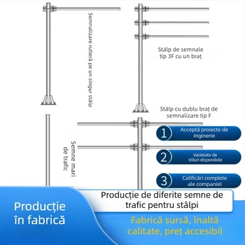 Semn indicativ din aluminiu pentru autostradă, cu stâlp unic și braț cantilever, personalizare disponibilă, folie reflectivă de nivel publicitar